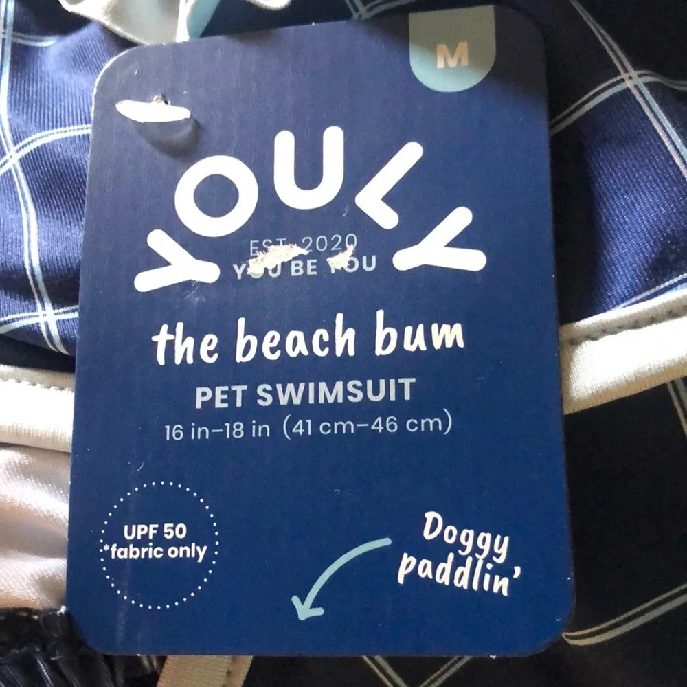 NWT Youly Blue Check Dog Swimsuit M